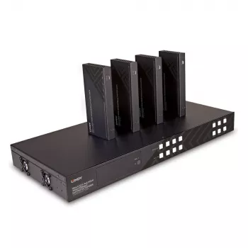 Lindy 150m Cat.6 4x4 HDMI 4K60 HDBaseT maatrikspikendaja, 3840 x 2160 pikslit, AV-saatja ja -vastuvõtja, 150 m, juhtmega, must, HDCP