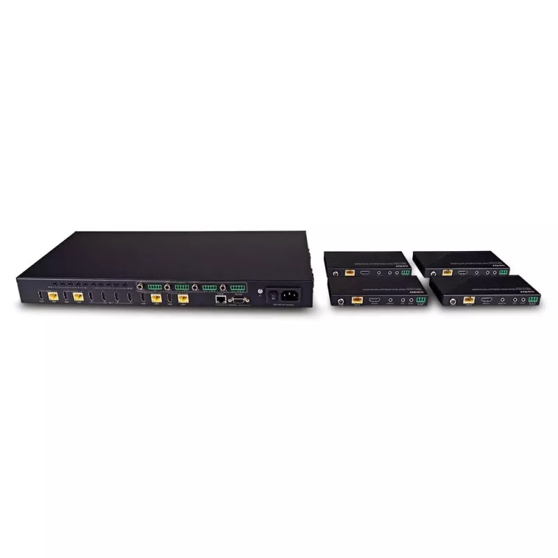 Lindy 150m Cat.6 4x4 HDMI 4K60 HDBaseT maatrikspikendaja, 3840 x 2160 pikslit, AV-saatja ja -vastuvõtja, 150 m, juhtmega, must, HDCP
