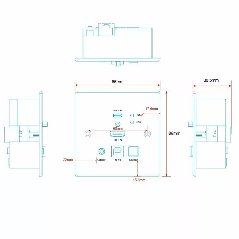 Lindy 150m Cat.6 HDMI 4K60 ja Type C HDBaseT UK seinapistik KVM pikendaja, saatja