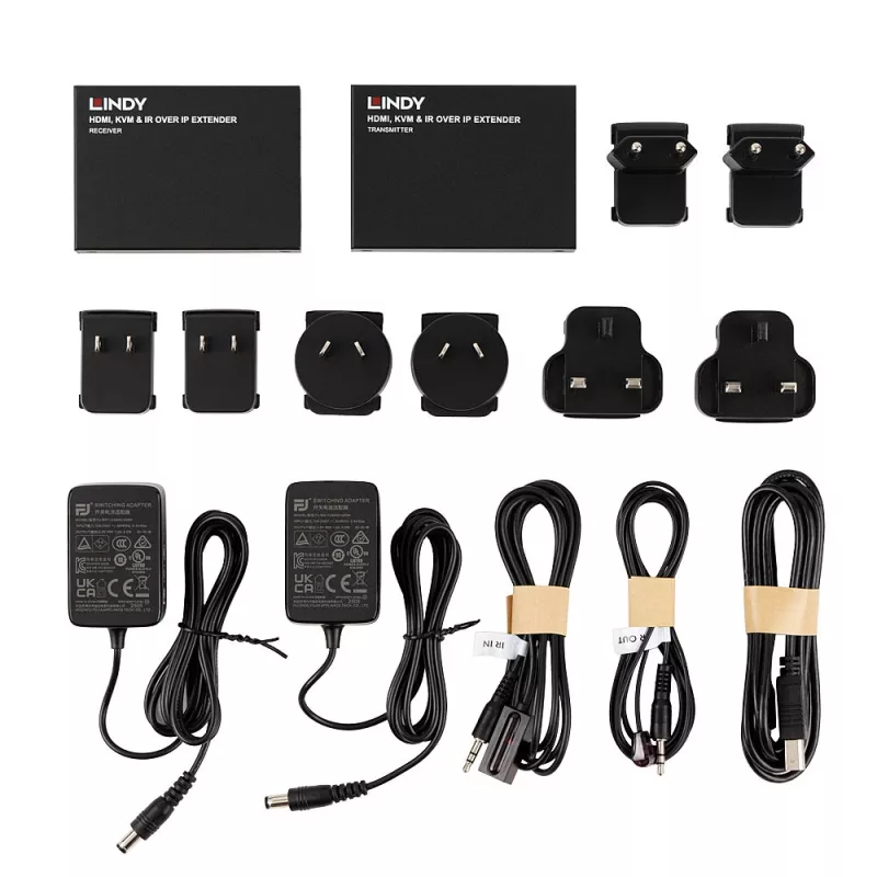 Lindy HDMI, KVM ja IR üle IP pikendaja, saatja ja vastuvõtja, juhtmega, 150 m, Cat5e, Cat6, must, metallist