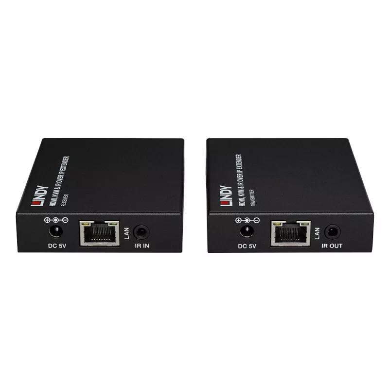 Lindy HDMI, KVM ja IR üle IP pikendaja, saatja ja vastuvõtja, juhtmega, 150 m, Cat5e, Cat6, must, metallist