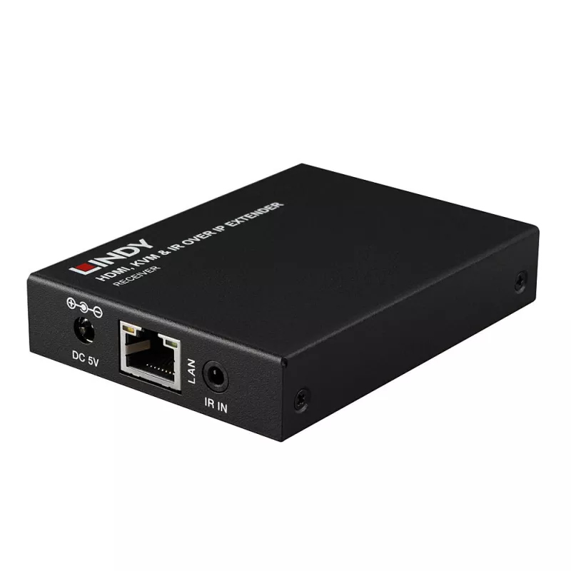 Lindy HDMI, KVM ja IR üle IP pikendaja, vastuvõtja, saatja ja vastuvõtja, juhtmega, 150 m, Cat5e, Cat6, must, metallist