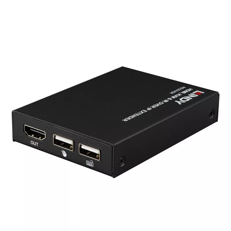 Lindy HDMI, KVM ja IR üle IP pikendaja, vastuvõtja, saatja ja vastuvõtja, juhtmega, 150 m, Cat5e, Cat6, must, metallist