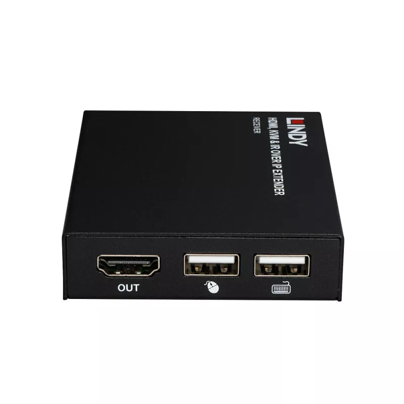 Lindy HDMI, KVM ja IR üle IP pikendaja, vastuvõtja, saatja ja vastuvõtja, juhtmega, 150 m, Cat5e, Cat6, must, metallist