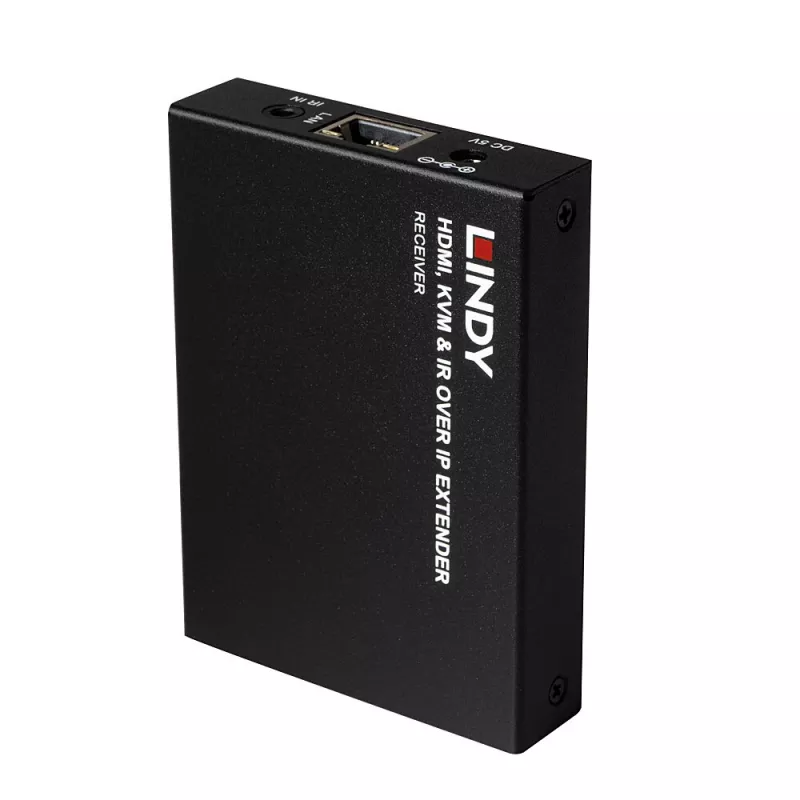 Lindy HDMI, KVM ja IR üle IP pikendaja, vastuvõtja, saatja ja vastuvõtja, juhtmega, 150 m, Cat5e, Cat6, must, metallist