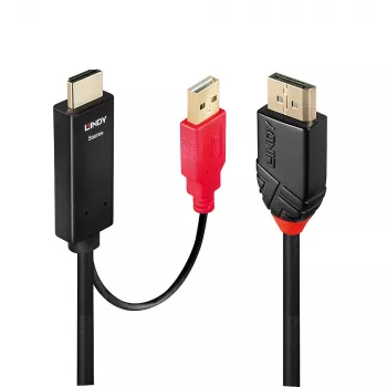 Lindy 0,5 m HDMI-DisplayPort kaabel, 0,5 m, DisplayPort, HDMI + USB, isane, emane, kullatud