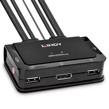 Lindy 2-pordiline DisplayPort 1.2, USB 2.0 ja audiokaabli KVM-lüliti