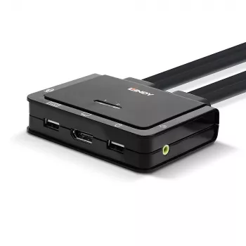 Lindy 2-pordiline DisplayPort 1.2, USB 2.0 ja audiokaabli KVM-lüliti