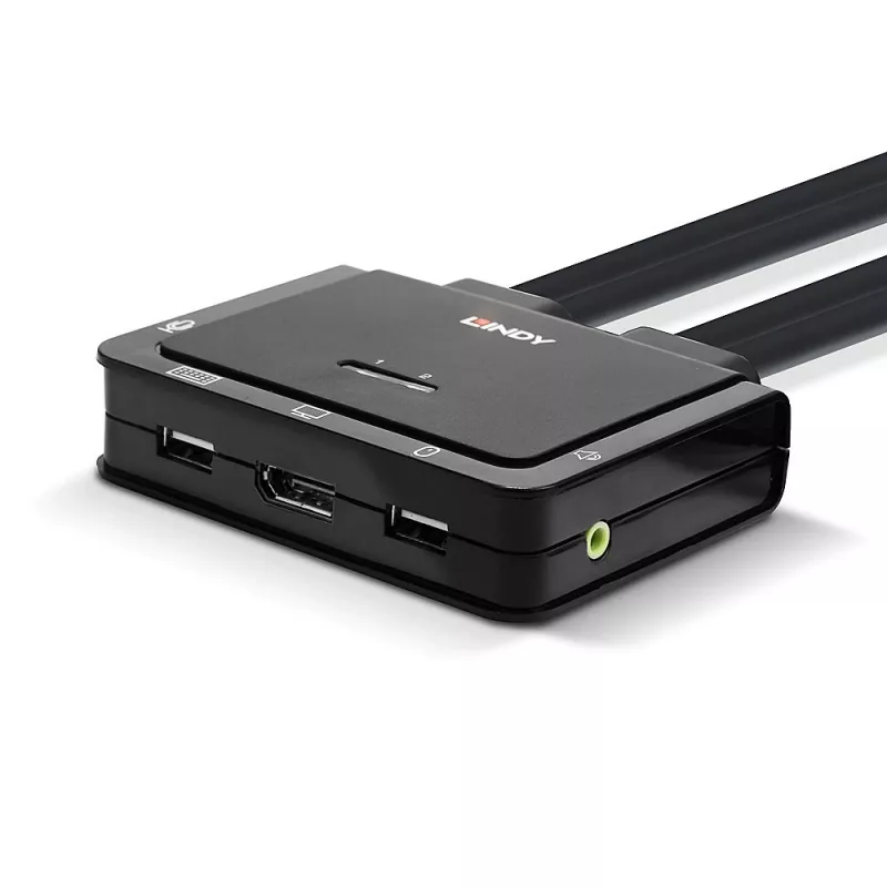 Lindy 2-pordiline DisplayPort 1.2, USB 2.0 ja audiokaabli KVM-lüliti