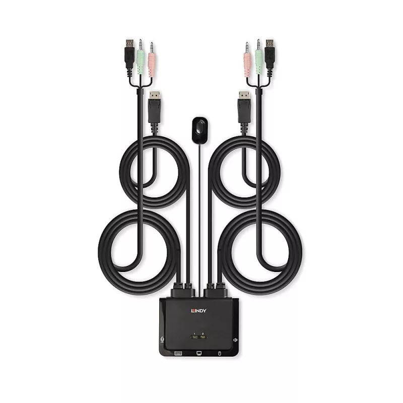 Lindy 2-pordiline DisplayPort 1.2, USB 2.0 ja audiokaabli KVM-lüliti