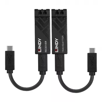 Lindy 100m kiudoptiline USB 3.2 Type C pikendaja, võrgusaatja ja -vastuvõtja, 100 m, 10000 Mbit/s, fiiber, USB 3.2 Gen 1 (3.1 Gen 1) USB-C, must