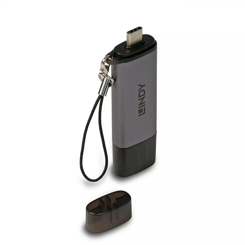 Lindy USB 3.2 Type C and A SD / MicroSD mälukaardilugeja, MiniSD, SD, Must, Hall, 5000 Mbit/s, USB 3.2 Gen 1 (3.1 Gen 1) Type-A/USB-C, 78.5 mm, 22.5 mm