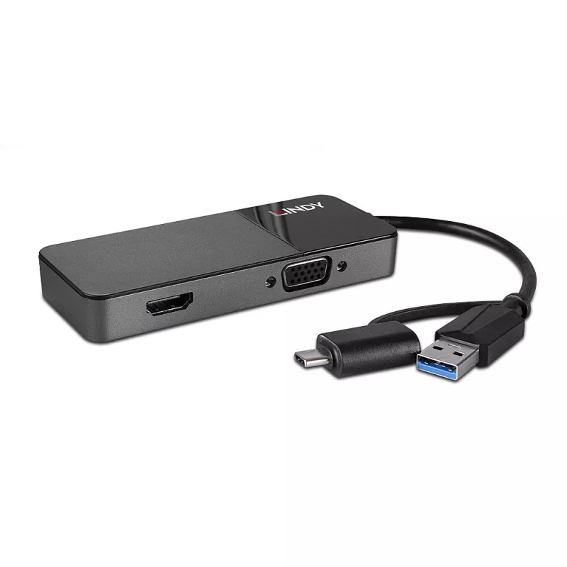 Lindy 43354 sülearvuti dokk/pordireplikaator USB 3.2 Gen 1 (3.1 Gen 1) Type-A + USB-C Must