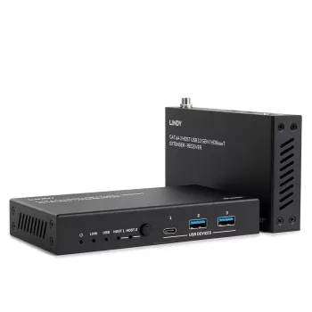 Lindy 100m Cat.6A 2 Host USB 3.2 Gen 1 HDBaseT Extender, võrgusaatja ja -vastuvõtja, 100 m, 480 Mbit/s, Cat6a, VS6320, fosforpronks