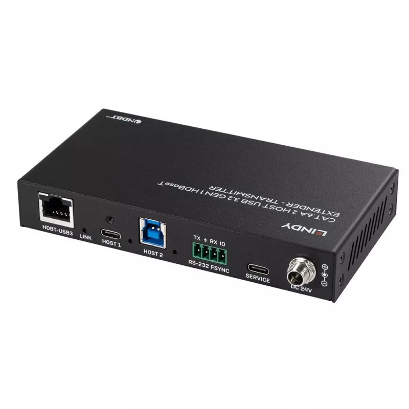 Lindy 100m Cat.6A 2 Host USB 3.2 Gen 1 HDBaseT Extender, võrgusaatja ja -vastuvõtja, 100 m, 480 Mbit/s, Cat6a, VS6320, fosforpronks