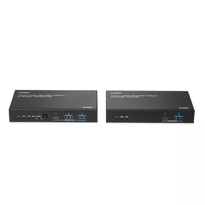 Lindy 100m Cat.6A 2 Host USB 3.2 Gen 1 HDBaseT Extender, võrgusaatja ja -vastuvõtja, 100 m, 480 Mbit/s, Cat6a, VS6320, fosforpronks