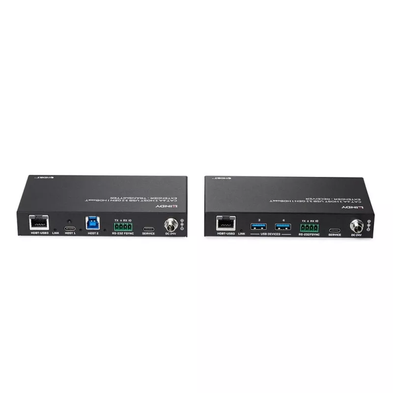 Lindy 100m Cat.6A 2 Host USB 3.2 Gen 1 HDBaseT Extender, võrgusaatja ja -vastuvõtja, 100 m, 480 Mbit/s, Cat6a, VS6320, fosforpronks