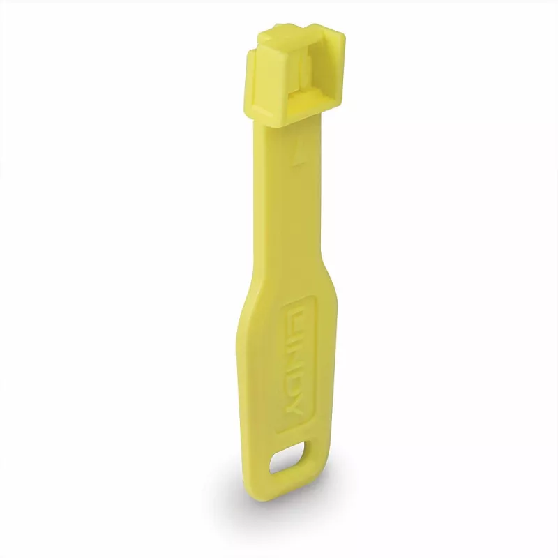 Lindy RJ45 pordilukud kollased, 10 tk + 1 võti, Pordiblokeerija + võti, RJ-45, Kollane, Akrüülnitriilbutadieenstüreen (ABS), 10 tk, Polükott