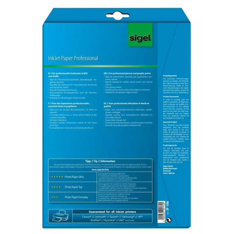 Trükipaber A4 Sigel IP186 Matt 25 lehte Valge