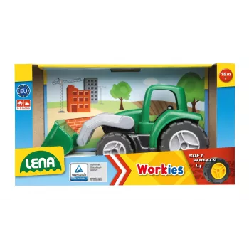 Mängutraktor Lena Workies 01263 kopa ja plastikust istumiseks mõeldud konstruktsioonimänguasi, sobib sise- ja välistingimustes mängimiseks