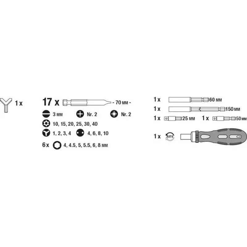 Kruvikeeraja otsakute komplekt KWB 106800 63 tk