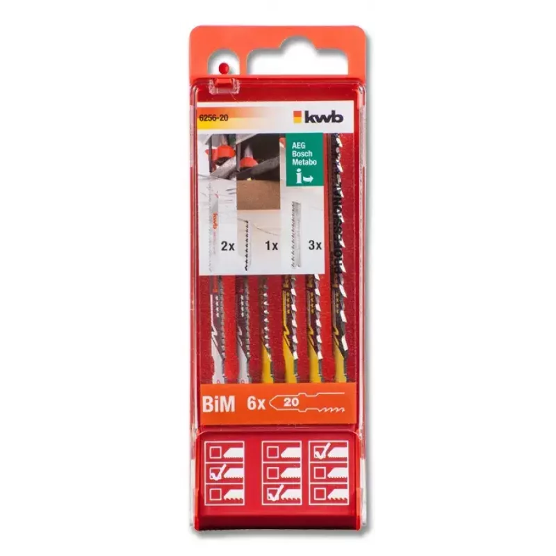 KWB 625620 puslelehekomplekt süsinikterasest ja kiirterasest, 6 tk
