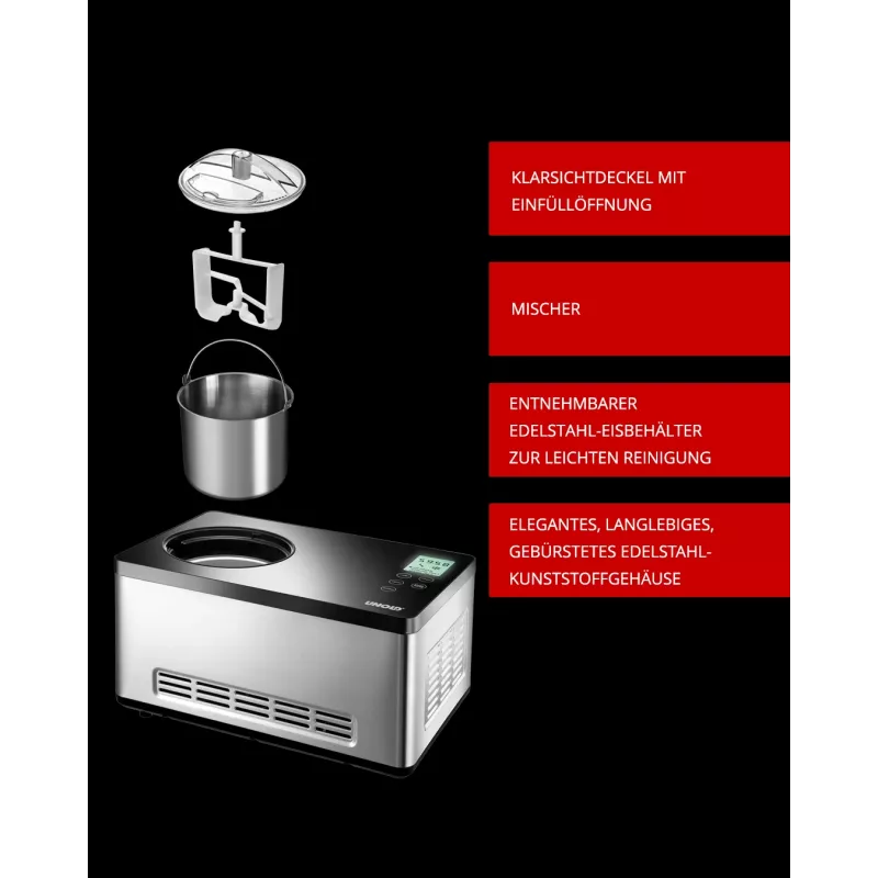 Unold 48845 jäätisemasin Kompressor-jäätisemasin 2 L 180 W Must, Roostevaba teras