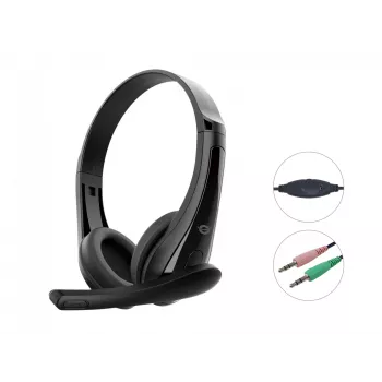 Juhtmega peakomplekt CONCEPTRONIC POLONA06B3T, stereo 3,5 mm, mürasummutusega mikrofon, supraauraalne, 20–20000 Hz, 1,8 m kaabel, must