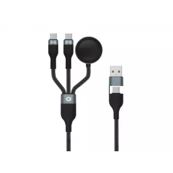USB A kuni 2× USB-C 3-ühes kiirlaadimisandmekaabel Conceptronic ETTA08B15 — 1,5 m, USB 2.0, 5 A, Apple Watchi laadija, 100 W E‑Mark