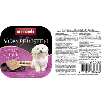 Märg koeratoit animonda Vom Feinsten Gourmet Core — Kana, muna ja sink, 150 g alusel, teraviljavaba, täiskasvanud väikest tõugu koertele (5–10 kg)