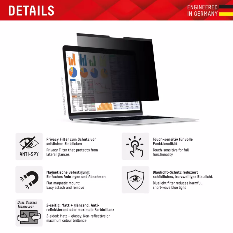 Displex PRIVACY SAFE magnetiline kahesuunaline privaatsusfilter sülearvutile 14 inch (16:10)