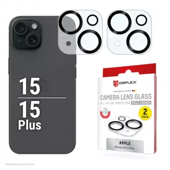 Displex Full Cover Camera Lens Glass iPhone 15/15 Plus, 10H, täielik kaamerakaitse, Quick Mount, 2 tk