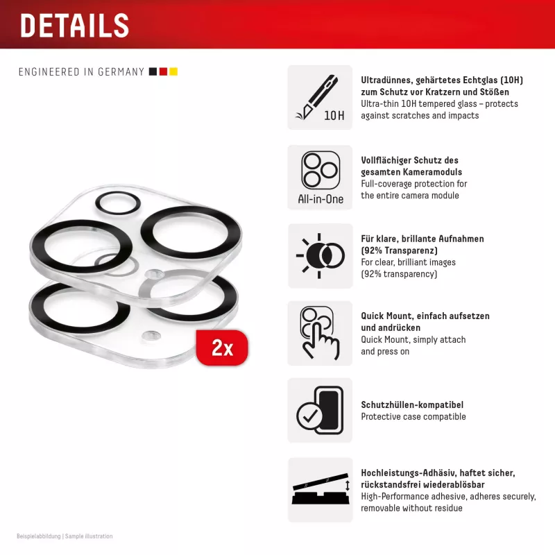 Displex Full Cover Camera Lens Glass iPhone 15/15 Plus, 10H, täielik kaamerakaitse, Quick Mount, 2 tk