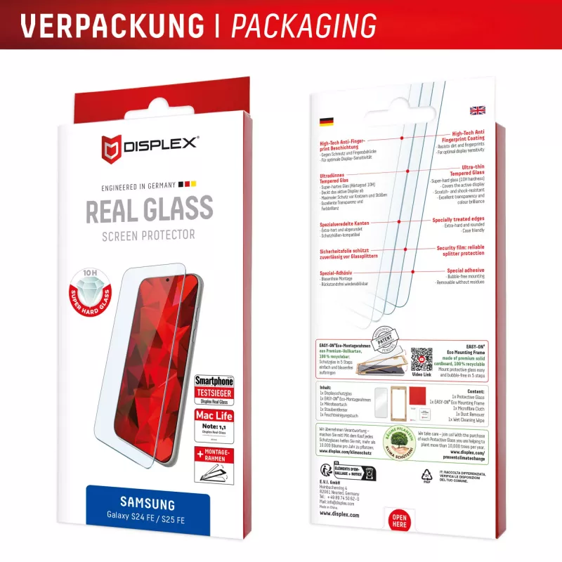 Displexi ekraanikaitse (10H) Samsung Galaxy S25 FE/S24 FE jaoks, Eco kinnitusraam, kriimustuskindel