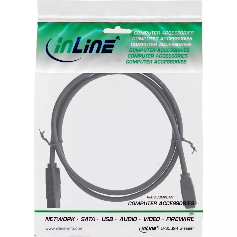 InLine FireWire 400 kuni 800 1394b kaabel 4/9 kontakti isane 1,8 m must