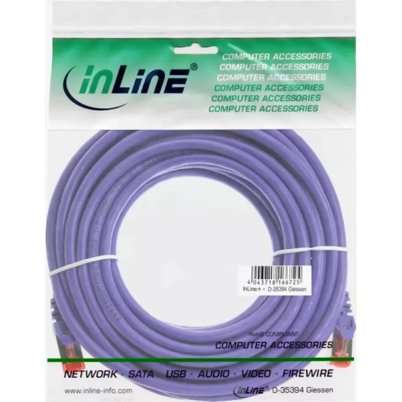 InLine plaasterkaabel S/FTP PiMF Cat.6 250MHz PVC vask lilla 7,5m