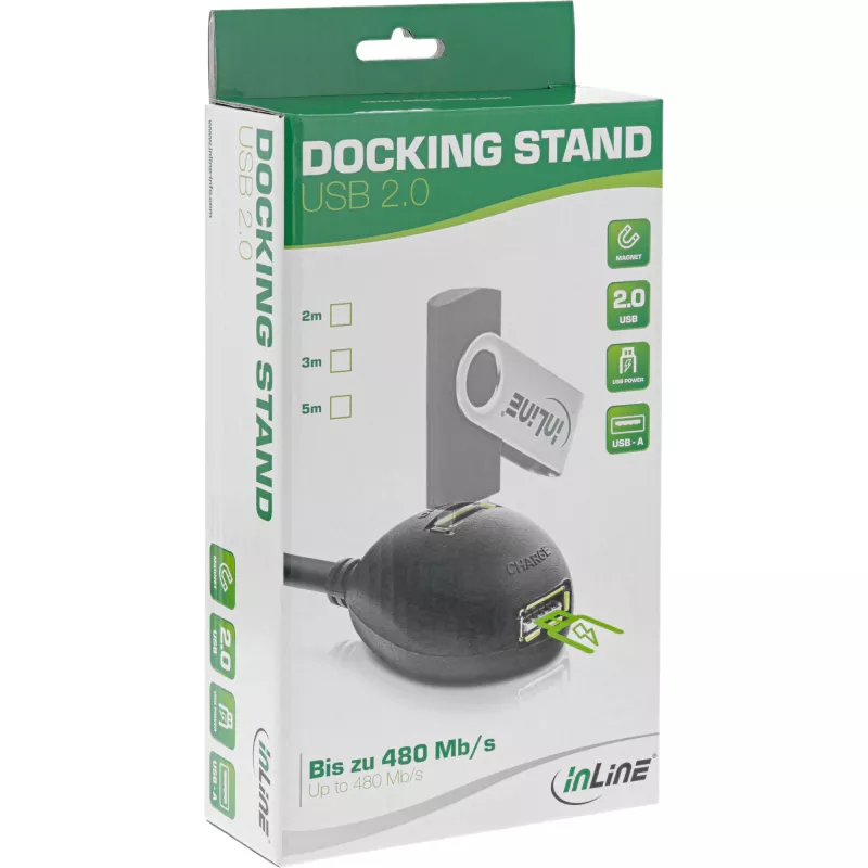 InLine USB 2.0 kaabel, tüüp A isane / emane, alusega, must, 2 m