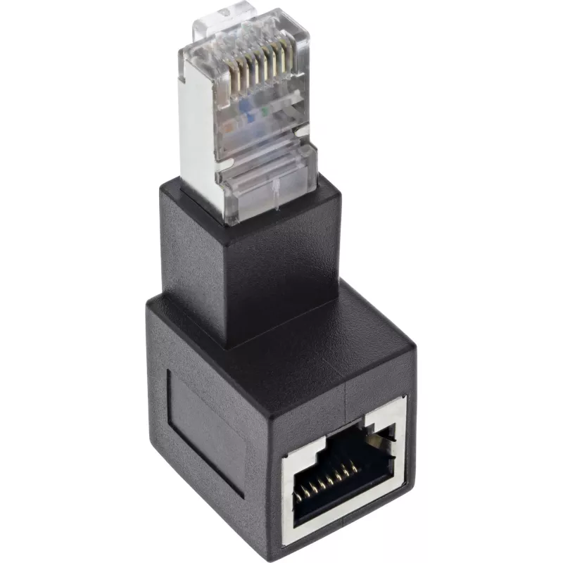 InLine plaastrijuhtme adapter Cat.6A, RJ45 isane / emane, 90° allapoole nurga all