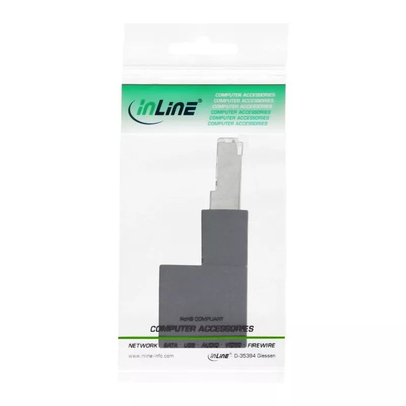 InLine plaastrijuhtme adapter Cat.6A, RJ45 isane / emane, 90° allapoole nurga all