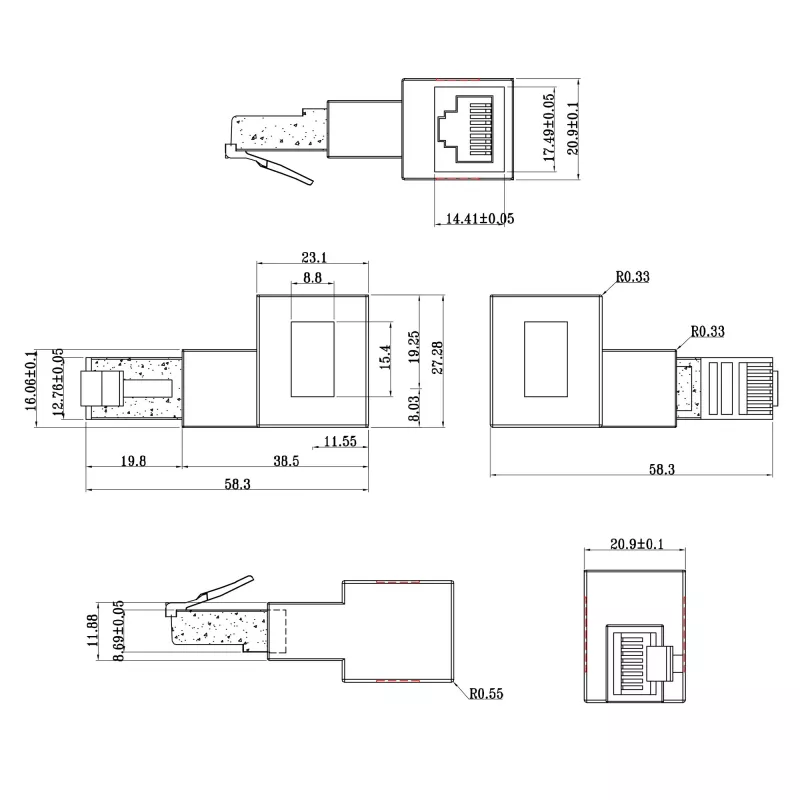 InLine parandusjuhtme adapter Cat.6A, RJ45 isane / emane, nurga all 90° vasakule