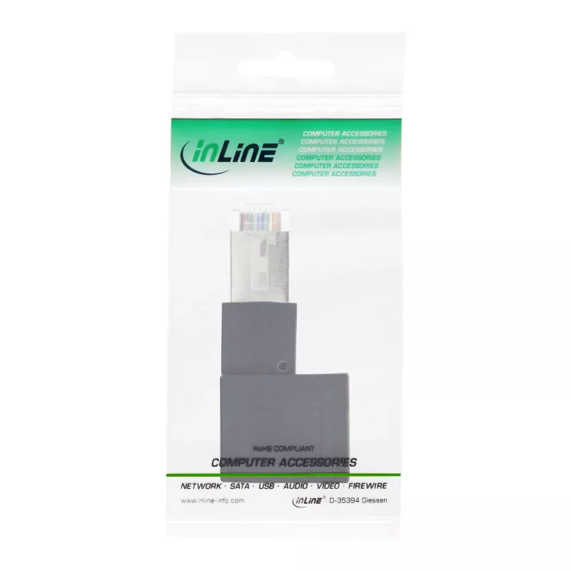 InLine parandusjuhtme adapter Cat.6A, RJ45 isane / emane, nurga all 90° vasakule