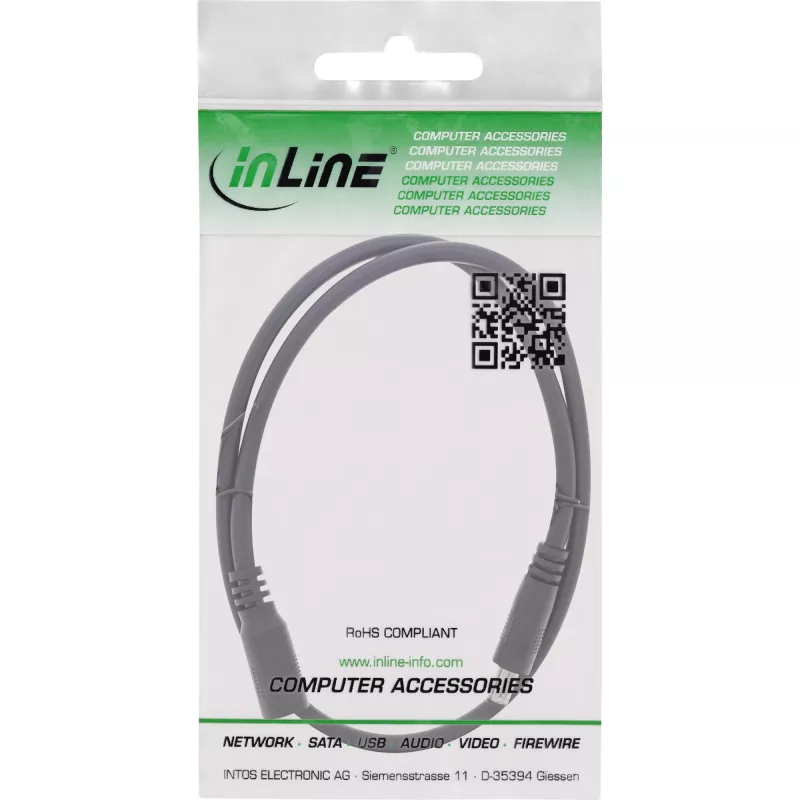 InLine alalisvoolu pikenduskaabel, DC isane/emane 5,5x2,5mm, AWG 18, must 0,5m