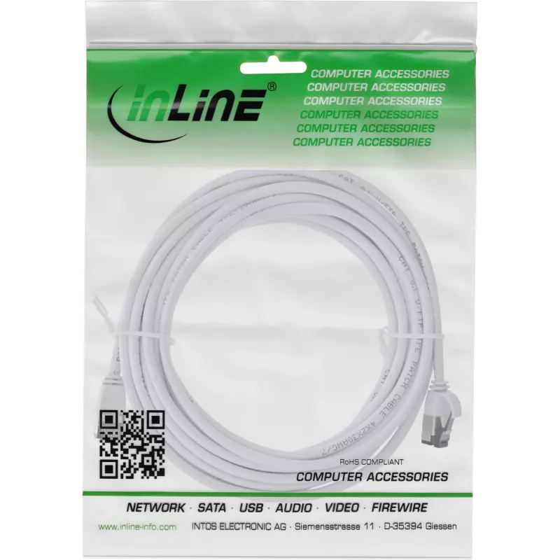 InLine patch-kaabel õhuke, U/FTP, Cat.8.1, TPE halogeenivaba, valge 5m