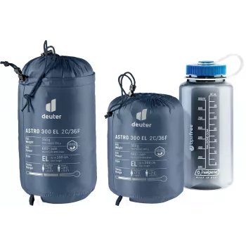 Muumiakujuline magamiskott DEUTER Astro 300 EL +2 °C/36 °F — maksimaalne kasutaja pikkus 200 cm, laius 790 mm, sügavus 520 mm, Ripstop sinine