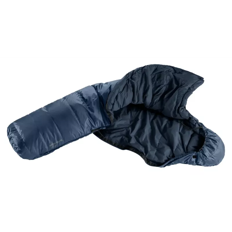 Muumiakujuline magamiskott DEUTER Astro 300 EL +2 °C/36 °F — maksimaalne kasutaja pikkus 200 cm, laius 790 mm, sügavus 520 mm, Ripstop sinine