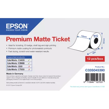 Epson Premium Matte Ticket - rull: 102 mm x 50 m, matte, 107 g/m², 1 tk, 114 mm, 104 mm, 120 mm