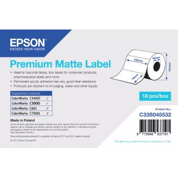 Epson Premium Matte Label - stantsitud rull: 102 mm x 76 mm, 440 silti