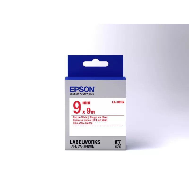Epson Label Cartridge Standard LK-3WRN Punane/Valge 9mm (9m), Punane valgel, Jaapan, 9 mm, 9 m, 1 tk, 25 mm