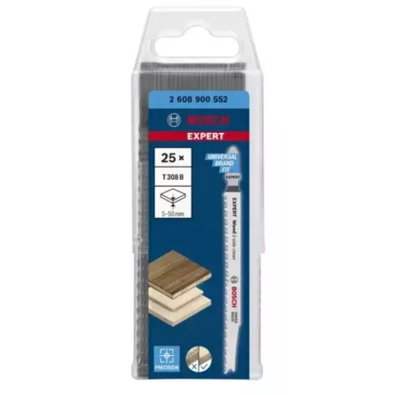 Bosch EXPERT ‘WOOD 2-SIDE CLEAN’ T 308 B pusleterad, kõrge süsinikusisaldusega teras (HCS), 25 tk