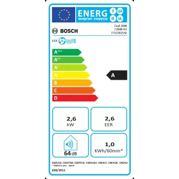 Portable air conditioner Bosch Cool 2000 — Valge, A class, 1 kWh/h, R290, up to 88 m³